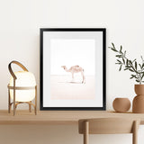 Shop Lone Camel III Photo Art Print-Animals, Baby Nursery, Boho, Moroccan Days, Photography, Pink, Portrait, View All, White-framed poster wall decor artwork
