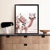 Shop Bedouin Camel I Photo Art Print-Animals, Baby Nursery, Boho, Moroccan Days, Photography, Pink, Portrait, View All-framed poster wall decor artwork
