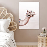 Shop Bedouin Camel II Photo Canvas Art Print-Animals, Baby Nursery, Boho, Moroccan Days, Photography, Photography Canvas Prints, Pink, Portrait, View All-framed wall decor artwork