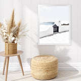 Shop Santorini III Photo Art Print-Blue, Coastal, Greece, Photography, Portrait, View All, White-framed poster wall decor artwork