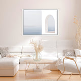 Shop Santorini Balcony II Photo Canvas Art Print-Blue, Coastal, Greece, Photography, Photography Canvas Prints, View All, White-framed wall decor artwork