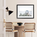 Shop Blue Boat Shed Photo Art Print-Blue, Boho, Coastal, Green, Hamptons, Landscape, Nature, Photography, View All, White-framed poster wall decor artwork