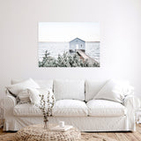 Shop Blue Boat Shed Photo Canvas Art Print-Blue, Boho, Coastal, Green, Hamptons, Landscape, Nature, Photography, Photography Canvas Prints, View All, White-framed wall decor artwork