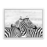 Shop Zebra Hug Photo Canvas Art Print-African, Animals, Black, Landscape, Photography, Photography Canvas Prints, View All, White-framed wall decor artwork