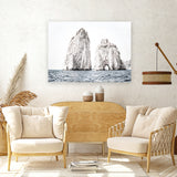 Shop Capri Rocks Photo Canvas Art Print-Blue, Coastal, Landscape, Neutrals, Photography, Photography Canvas Prints, View All, White-framed wall decor artwork