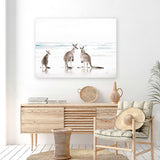 Shop Three Kangaroos Photo Canvas Art Print-Animals, Boho, Coastal, Landscape, Neutrals, Photography, Photography Canvas Prints, View All, White-framed wall decor artwork