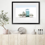 Shop Cactus Doorway Photo Art Print-Blue, Boho, Botanicals, Green, Landscape, Moroccan Days, Photography, Tropical, View All, White-framed poster wall decor artwork