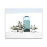 Shop Cactus Doorway Photo Art Print-Blue, Boho, Botanicals, Green, Landscape, Moroccan Days, Photography, Tropical, View All, White-framed poster wall decor artwork