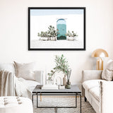 Shop Cactus Doorway Photo Canvas Art Print-Blue, Boho, Botanicals, Green, Landscape, Moroccan Days, Photography, Photography Canvas Prints, Tropical, View All, White-framed wall decor artwork