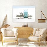 Shop Cactus Doorway Photo Canvas Art Print-Blue, Boho, Botanicals, Green, Landscape, Moroccan Days, Photography, Photography Canvas Prints, Tropical, View All, White-framed wall decor artwork