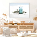 Shop Cactus Doorway Photo Canvas Art Print-Blue, Boho, Botanicals, Green, Landscape, Moroccan Days, Photography, Photography Canvas Prints, Tropical, View All, White-framed wall decor artwork