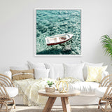 Shop Capri Boat I (Square) Photo Canvas Art Print-Blue, Coastal, Green, Photography, Photography Canvas Prints, Square, View All-framed wall decor artwork