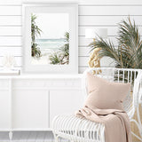 Shop Wategos Beach III Photo Art Print-Boho, Coastal, Green, Photography, Portrait, Tropical, View All, White-framed poster wall decor artwork