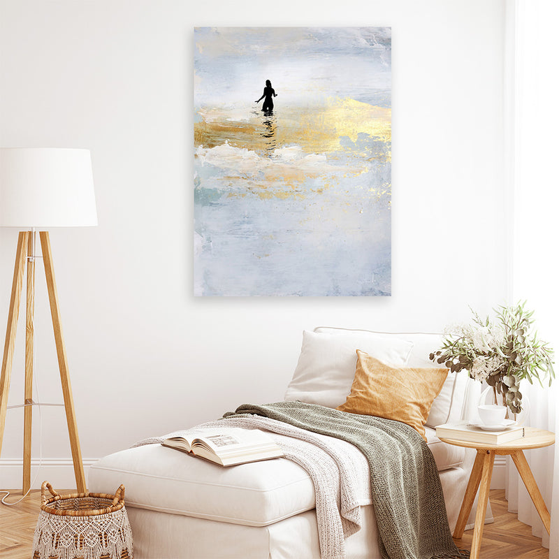 Shop Sun Dip Canvas Art Print-Abstract, Blue, Dan Hobday, Portrait, Rectangle, View All, Yellow-framed wall decor artwork