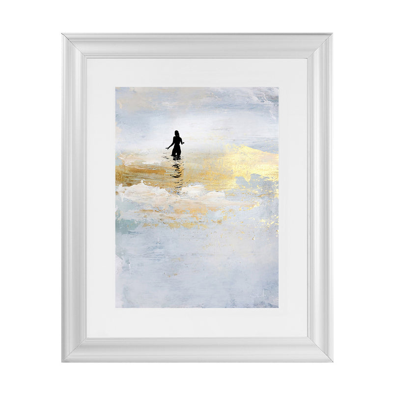 Shop Sun Dip Art Print-Abstract, Blue, Dan Hobday, Portrait, Rectangle, View All, Yellow-framed painted poster wall decor artwork