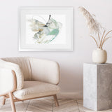 Shop Breath In Between III Art Print-Abstract, Green, Horizontal, Landscape, Neutrals, PC, Rectangle, View All, White-framed painted poster wall decor artwork