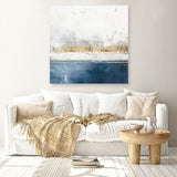 Shop Golden Horizon II (Square) Canvas Art Print-Abstract, Blue, Neutrals, PC, Square, View All-framed wall decor artwork