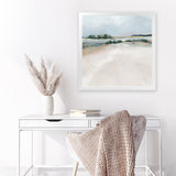 Shop Shimmering Path (Square) Art Print-Abstract, Blue, Landscape, Neutrals, PC, Square, View All-framed painted poster wall decor artwork