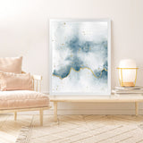 Shop Flow with Gold II Art Print-Abstract, Blue, Portrait, Rectangle, View All, WA, White-framed painted poster wall decor artwork