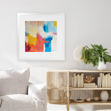 Shop Feeling Zen (Square) Art Print-Abstract, Blue, Orange, Square, View All, WA, Yellow-framed painted poster wall decor artwork