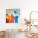 Shop Feeling Zen (Square) Art Print-Abstract, Blue, Orange, Square, View All, WA, Yellow-framed painted poster wall decor artwork