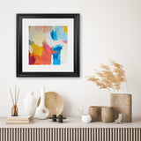 Shop Feeling Zen (Square) Art Print-Abstract, Blue, Orange, Square, View All, WA, Yellow-framed painted poster wall decor artwork