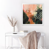 Shop Abstract Layers I Sunrise (Square) Art Print-Abstract, Green, Orange, Square, View All, WA-framed painted poster wall decor artwork