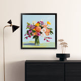 Shop August Blooms (Square) Art Print-Abstract, Florals, Green, Orange, Square, View All, WA-framed painted poster wall decor artwork