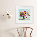 Shop August Blooms (Square) Art Print-Abstract, Florals, Green, Orange, Square, View All, WA-framed painted poster wall decor artwork