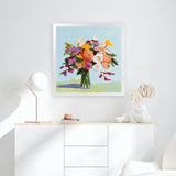 Shop August Blooms (Square) Art Print-Abstract, Florals, Green, Orange, Square, View All, WA-framed painted poster wall decor artwork