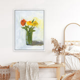 Shop Orange And Yellow Floral Canvas Art Print-Florals, Green, Portrait, Rectangle, View All, WA, Yellow-framed wall decor artwork