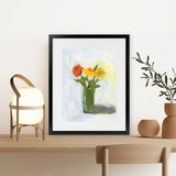 Shop Orange And Yellow Floral Art Print-Florals, Green, Portrait, Rectangle, View All, WA, Yellow-framed painted poster wall decor artwork