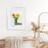 Shop Orange And Yellow Floral Art Print-Florals, Green, Portrait, Rectangle, View All, WA, Yellow-framed painted poster wall decor artwork