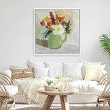Shop Spring In A Green Pitcher (Square) Canvas Art Print-Florals, Green, Square, View All, WA-framed wall decor artwork