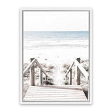 Shop Beach Stairs Photo Canvas Art Print-Boho, Coastal, Neutrals, Photography, Photography Canvas Prints, Portrait, Rectangle, View All, White-framed wall decor artwork