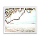 Shop Beach Swing I Photo Art Print-Boho, Coastal, Green, Landscape, Photography, Tropical, View All, White-framed poster wall decor artwork
