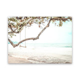 Shop Beach Swing I Photo Canvas Art Print-Boho, Coastal, Green, Landscape, Photography, Photography Canvas Prints, Tropical, View All, White-framed wall decor artwork