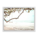 Shop Beach Swing I Photo Canvas Art Print-Boho, Coastal, Green, Landscape, Photography, Photography Canvas Prints, Tropical, View All, White-framed wall decor artwork