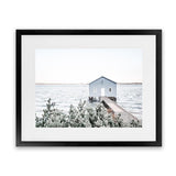Shop Blue Boat Shed Photo Art Print-Blue, Boho, Coastal, Green, Hamptons, Landscape, Nature, Photography, View All, White-framed poster wall decor artwork