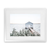 Shop Blue Boat Shed Photo Art Print-Blue, Boho, Coastal, Green, Hamptons, Landscape, Nature, Photography, View All, White-framed poster wall decor artwork