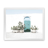 Shop Cactus Doorway Photo Art Print-Blue, Boho, Botanicals, Green, Landscape, Moroccan Days, Photography, Tropical, View All, White-framed poster wall decor artwork