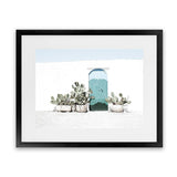 Shop Cactus Doorway Photo Art Print-Blue, Boho, Botanicals, Green, Landscape, Moroccan Days, Photography, Tropical, View All, White-framed poster wall decor artwork