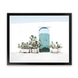 Shop Cactus Doorway Photo Art Print-Blue, Boho, Botanicals, Green, Landscape, Moroccan Days, Photography, Tropical, View All, White-framed poster wall decor artwork