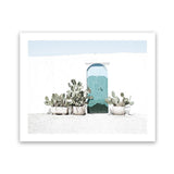 Shop Cactus Doorway Photo Art Print-Blue, Boho, Botanicals, Green, Landscape, Moroccan Days, Photography, Tropical, View All, White-framed poster wall decor artwork