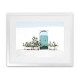 Shop Cactus Doorway Photo Art Print-Blue, Boho, Botanicals, Green, Landscape, Moroccan Days, Photography, Tropical, View All, White-framed poster wall decor artwork