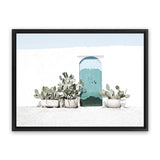 Shop Cactus Doorway Photo Canvas Art Print-Blue, Boho, Botanicals, Green, Landscape, Moroccan Days, Photography, Photography Canvas Prints, Tropical, View All, White-framed wall decor artwork