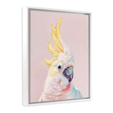 Shop Charlie The Cockatoo (Pink) Canvas Art Print-Animals, Baby Nursery, Birds, Pink, Portrait, Tropical, View All, Yellow-framed wall decor artwork