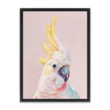 Shop Charlie The Cockatoo (Pink) Canvas Art Print-Animals, Baby Nursery, Birds, Pink, Portrait, Tropical, View All, Yellow-framed wall decor artwork