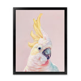 Shop Charlie The Cockatoo (Pink) Art Print-Animals, Baby Nursery, Birds, Pink, Portrait, Tropical, View All, Yellow-framed painted poster wall decor artwork