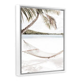 Shop Island Hammock Photo Canvas Art Print-Boho, Coastal, Green, Neutrals, Photography, Photography Canvas Prints, Portrait, Tropical, View All, White-framed wall decor artwork
